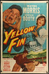 9y991 YELLOW FIN 1sh '51 art of Wayne Morris & Adrian Booth on tuna fishing boat at sea!