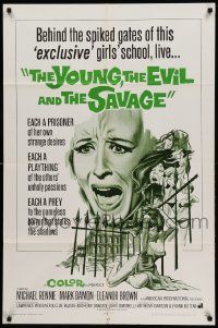 9y997 YOUNG, THE EVIL & THE SAVAGE 1sh '68 Michael Rennie, sexy horror art from Italian giallo!