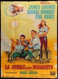 9z932 PINK JUNGLE French 1p '68 Belinsky art of James Garner, Kennedy & Renzi in South America!