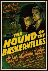 1g434 HOUND OF THE BASKERVILLES 25x37 1sh R75 Sherlock Holmes, wonderful art!