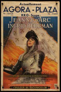 1h110 JOAN OF ARC Belgian '48 classic art of Ingrid Bergman in full armor on horse!