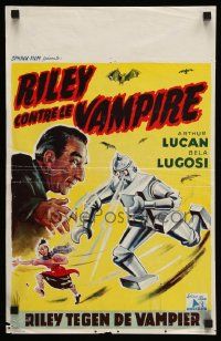 1h177 MOTHER RILEY MEETS THE VAMPIRE Belgian '52 wacky artwork of Bela Lugosi, robot chasing woman