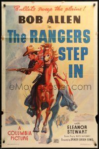 1j723 RANGERS STEP IN 1sh '37 art of cowboy Bob Allen on horse, bullets sweep the plains!