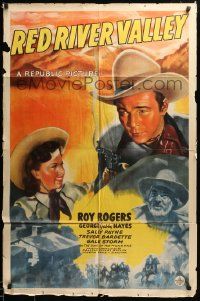 1j734 RED RIVER VALLEY 1sh '41 great art of Roy Rogers, Gabby Hayes & pretty Gale Storm, rare!