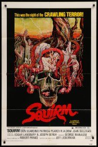 1j839 SQUIRM 1sh '76 wild Drew Struzan horror art, it was the night of the crawling terror!