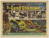 1k268 LAND UNKNOWN TC '57 a paradise of hidden terrors, cool art of dinosaurs by Ken Sawyer!