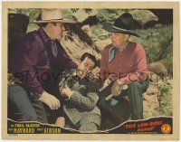 1k793 LAW RIDES AGAIN LC '43 close up of cowboys Ken Maynard & Hoot Gibson with wounded man!