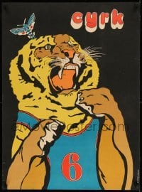 2f872 CYRK Polish 23x31 '70s Maciej Szemelowski art of tiger wearing a #6 shirt!