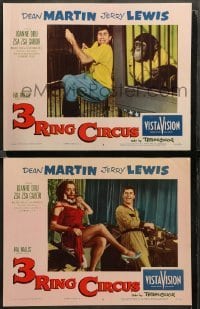 2k737 3 RING CIRCUS 2 LCs '54 cool images of wacky Jerry Lewis w/ chimp and bearded woman!