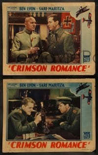 2k646 CRIMSON ROMANCE 3 LCs '34 Erich Von Stroheim, Ben Lyon, Hardie Albright, biplane border art!