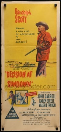 2r854 DECISION AT SUNDOWN Aust daybill '57 full-length Randolph Scott w/rifle, Budd Boetticher!