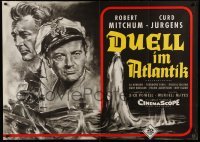 2r529 ENEMY BELOW German 33x47 '58 cool art of U.S. Navy sailors Robert Mitchum & Curt Jurgens!