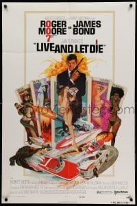 3f526 LIVE & LET DIE West Hemi 1sh '73 McGinnis art of Moore as Bond & sexy girls on tarot cards!