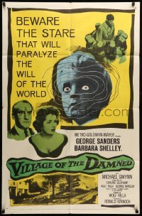 3f941 VILLAGE OF THE DAMNED 1sh '60 George Sanders won't leave the strange little kids alone!