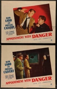 3g848 APPOINTMENT WITH DANGER 2 LCs '51 cool images of Alan Ladd & Phyllis Calvert, film noir!