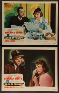 3g849 ARCH OF TRIUMPH 2 LCs '47 Ingrid Bergman & Charles Boyer, novel by Erich Maria Remarque!