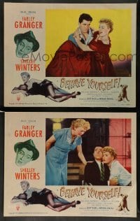 3g855 BEHAVE YOURSELF 2 LCs '51 Shelley Winters, Farley Granger, Gillmore, art by Alberto Vargas!