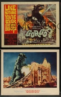 3g245 GORGO 8 LCs '61 kaiju, great tc art and images of giant monster terrorizing city!