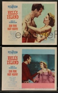 3g643 HELL'S ISLAND 5 LCs '55 John Payne & sexy Mary Murphy in the South Seas!