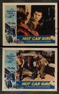 3g289 HOT CAR GIRL 8 LCs '58 she's Hell-on-wheels, fired up for any thrill, cool images!