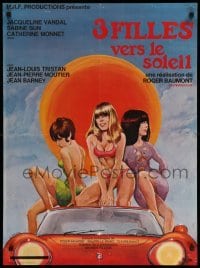 3j686 EROTIC URGE French 23x31 '68 three sexy barely-dressed girls on sports car by H. Majena!