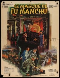 3j687 FACE OF FU MANCHU French 24x31 '66 great art of Asian villain Christopher Lee by Mascii!