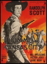 3j688 FIGHTING MAN OF THE PLAINS French 23x31 R67 different art of Randolph Scott w/ gun by Metayer!