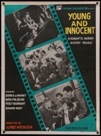 3j123 YOUNG & INNOCENT Indian R60s Alfred Hitchcock, romantic murder mystery, film strip art!