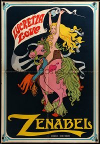 3j380 ZENABEL Italian 1sh '69 completely different art of Lucretia Love with sword on horse!