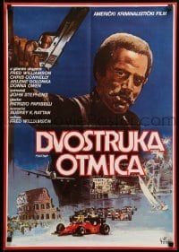 3j325 FOXTRAP Yugoslavian 19x28 '86 Fred Williamson directs & stars, cool artwork, blaxploitation!