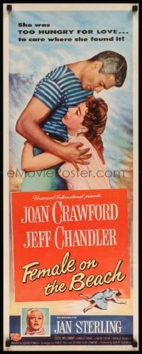 3m539 FEMALE ON THE BEACH insert '55 art of Joan Crawford and Jeff Chandler embracing!