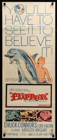 3m544 FLIPPER insert '63 Chuck Connors, Luke Halpin, cool art of boy & dolphin!