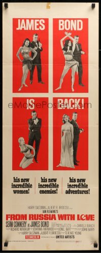 3m553 FROM RUSSIA WITH LOVE insert '64 four great images of Sean Connery as James Bond, rare!