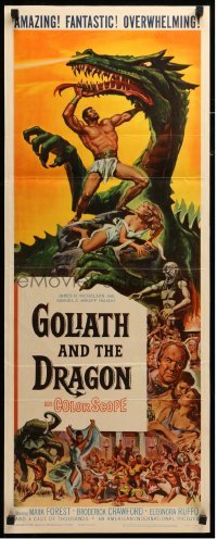 3m569 GOLIATH & THE DRAGON insert '60 cool fantasy art of Mark Forest battling the giant beast!