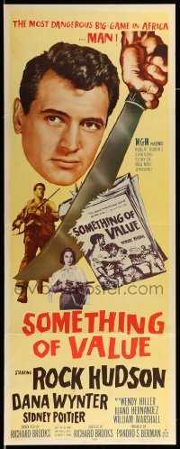 3m801 SOMETHING OF VALUE insert '57 Rock Hudson & Dana Wynter in Africa, machete art!