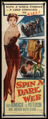 3m815 SPIN A DARK WEB insert '56 film noir art of sexy full length Faith Domergue with gun!