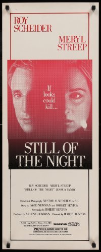 3m840 STILL OF THE NIGHT insert '82 super c/u of Roy Scheider & Meryl Streep, if looks could kill!