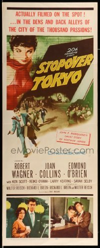 3m841 STOPOVER TOKYO insert '57 artwork of sexy Joan Collins & spy Robert Wagner in Japan!