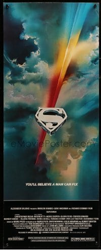 3m857 SUPERMAN insert '78 comic book hero Christopher Reeve, cool Bob Peak art!