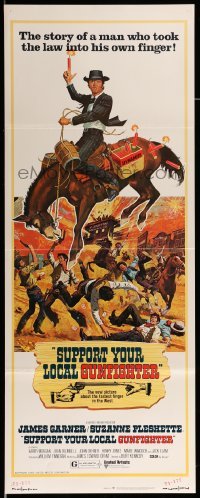 3m859 SUPPORT YOUR LOCAL GUNFIGHTER insert '71 wacky art of cowboy James Garner on donkey!