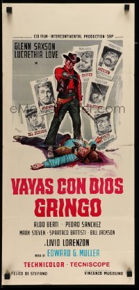 3m267 GO WITH GOD GRINGO Italian locandina '66 Saxson standing by wanted posters by De Amicis!