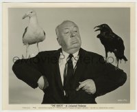 3s092 BIRDS 8.25x10 still '63 wonderful image of director Alfred Hitchcock w/birds on shoulders!