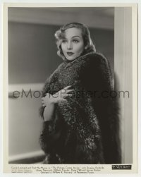 3s602 PRINCESS COMES ACROSS 8x10.25 still '36 Carole Lombard full-length in a silver fox cape!