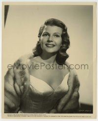 3s632 RITA HAYWORTH 8.25x10 still '56 waist-high smiling in fur coat & evening gown from My Pal Joey