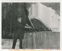 3s090 BIG TREES 8.25x9.75 still '52 Kirk Douglas keeping in trim cutting a kerf in giant redwood!