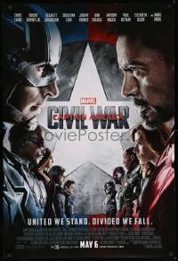 3w165 CAPTAIN AMERICA: CIVIL WAR advance DS 1sh '16 Marvel Comics, Chris Evans, Robert Downey Jr.!