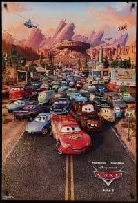 3w171 CARS advance DS 1sh '06 Walt Disney Pixar animated automobile racing, great cast image!