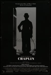 3w176 CHAPLIN DS 1sh '92 great silhouette image of Robert Downey Jr. as Charlie!