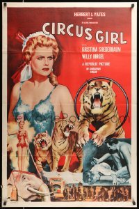 3w192 CIRCUS GIRL 1sh '56 art of sexy Kristina Soederbaum w/circus tigers & elephants!