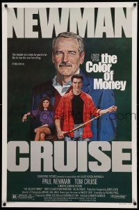 3w203 COLOR OF MONEY 1sh '86 Robert Tanenbaum art of Paul Newman & Tom Cruise playing pool!